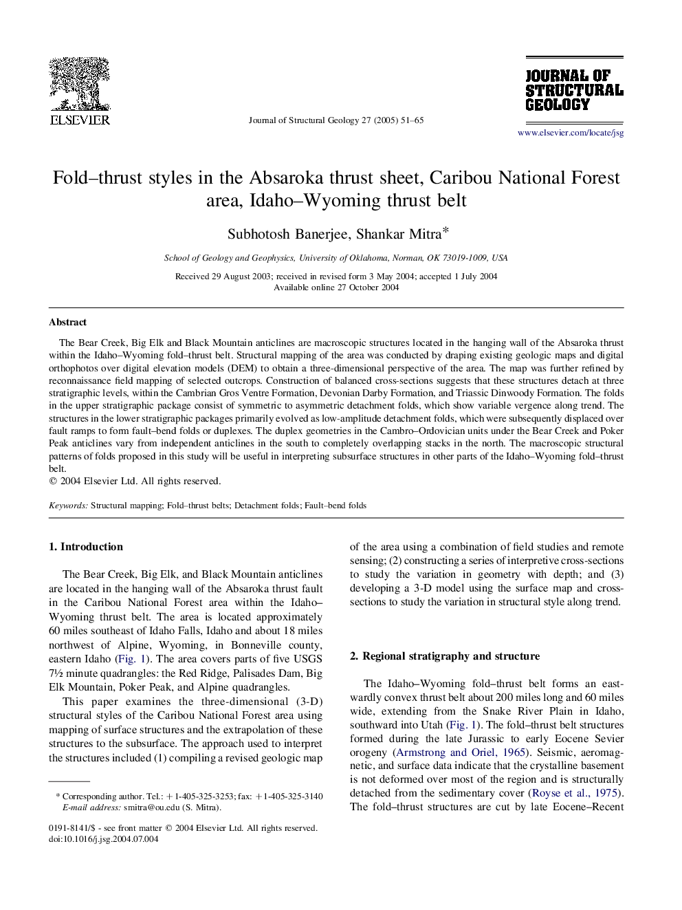 Fold-thrust styles in the Absaroka thrust sheet, Caribou National Forest area, Idaho-Wyoming thrust belt