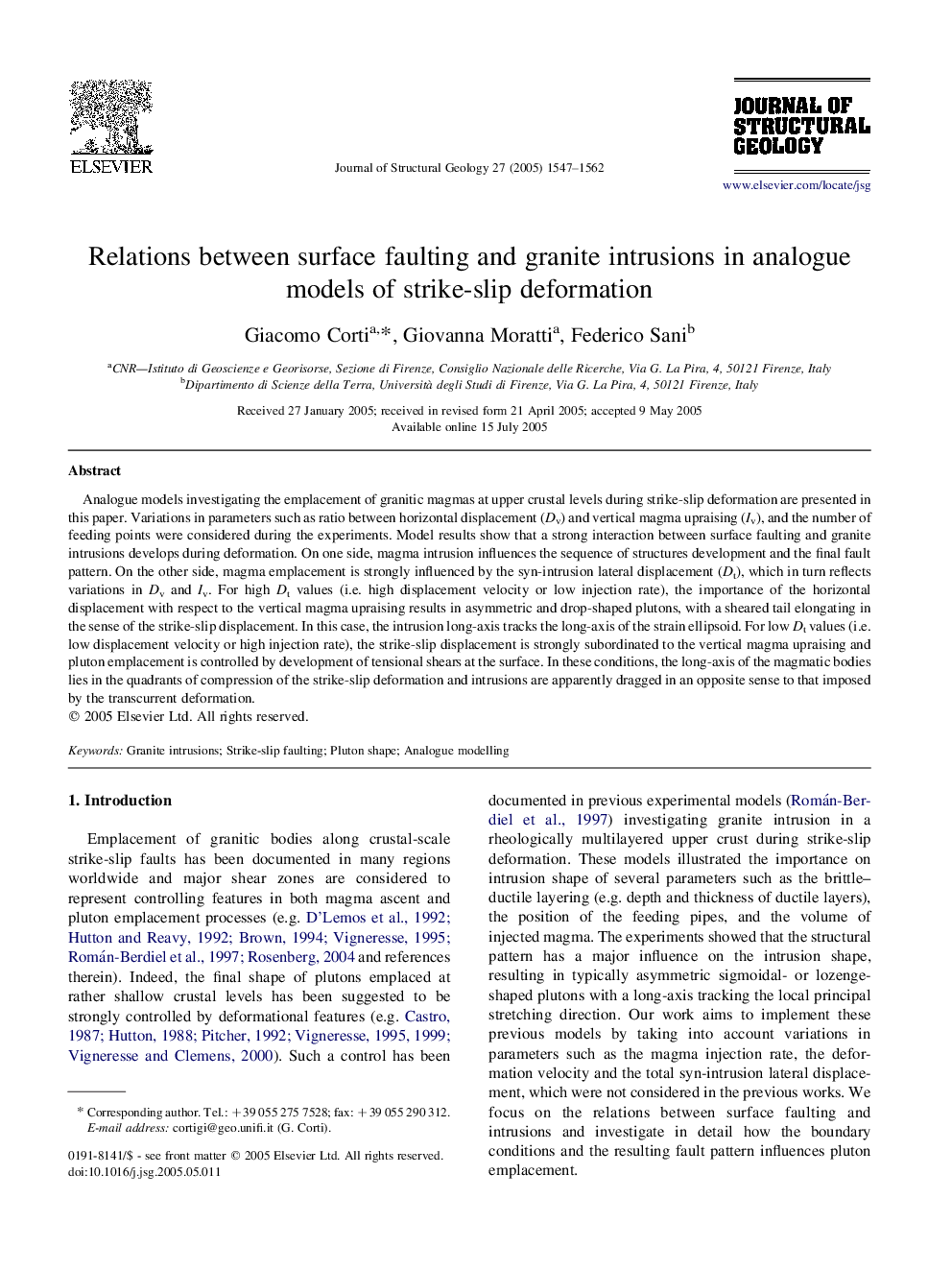 Relations between surface faulting and granite intrusions in analogue models of strike-slip deformation