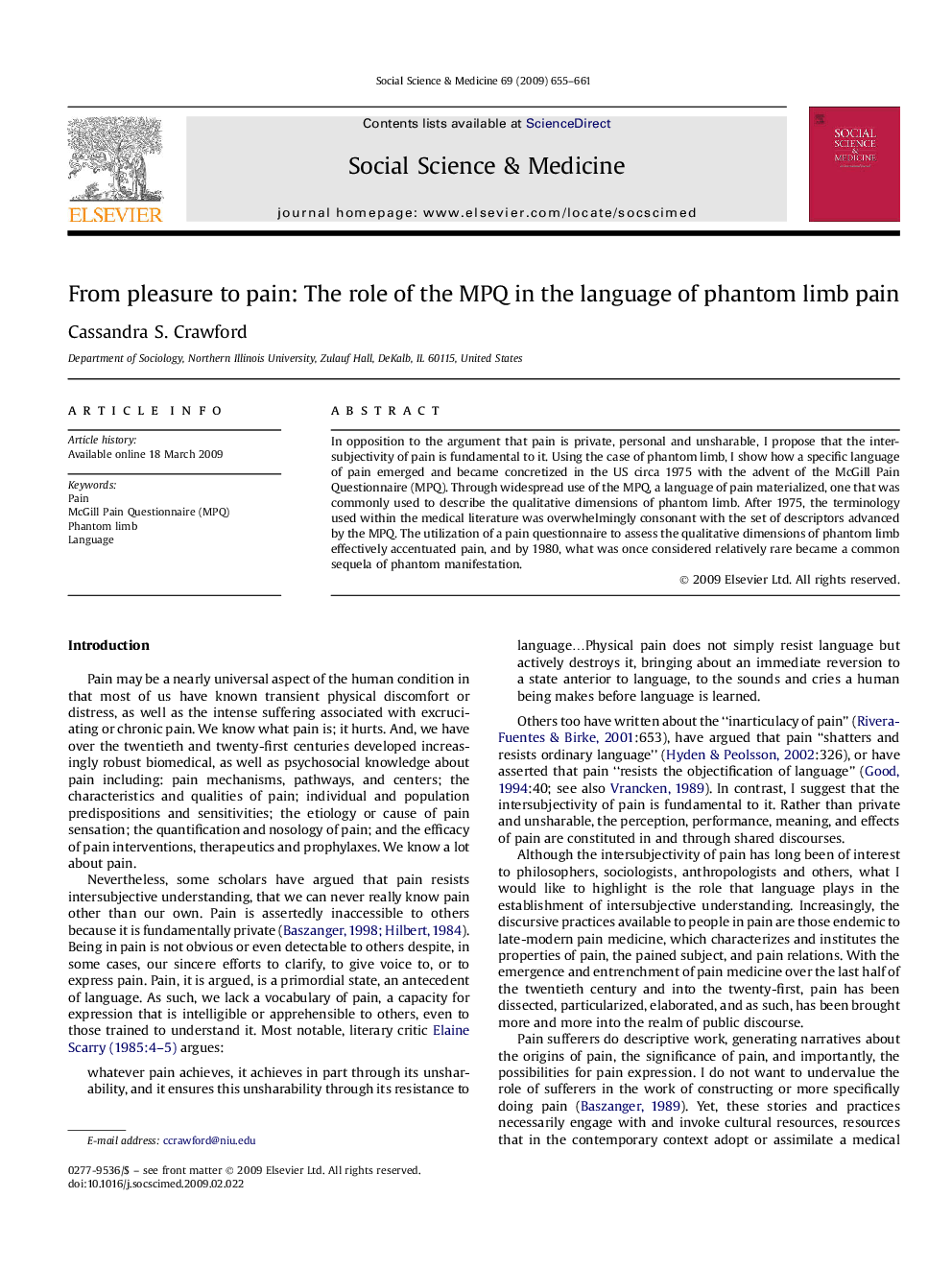 From pleasure to pain: The role of the MPQ in the language of phantom limb pain