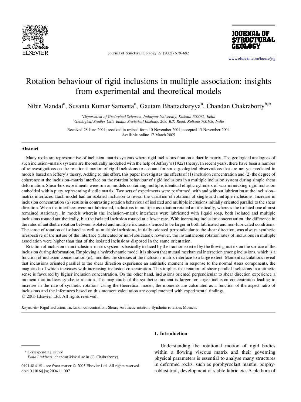 Rotation behaviour of rigid inclusions in multiple association: insights from experimental and theoretical models