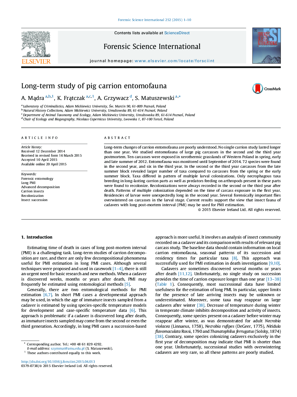 Long-term study of pig carrion entomofauna