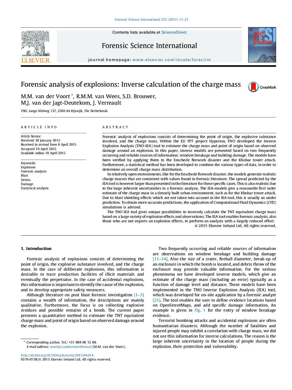 Forensic analysis of explosions: Inverse calculation of the charge mass