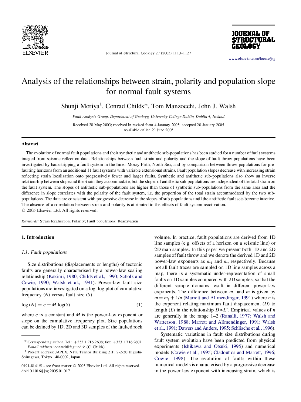 Analysis of the relationships between strain, polarity and population slope for normal fault systems