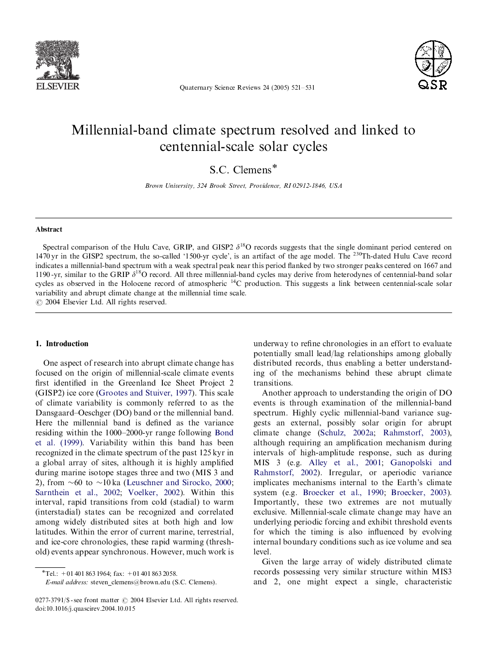 Millennial-band climate spectrum resolved and linked to centennial-scale solar cycles