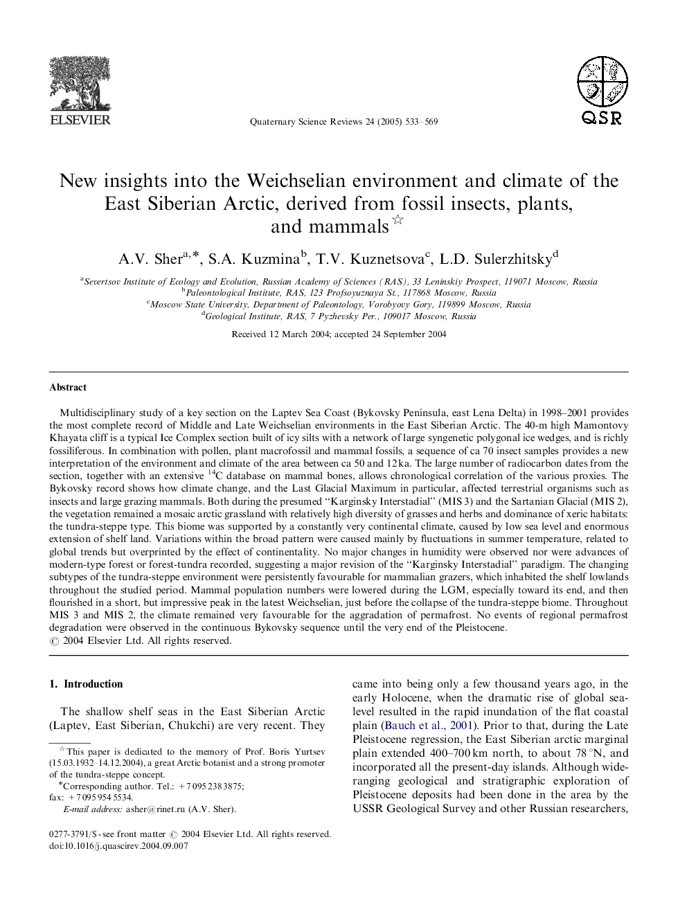 New insights into the Weichselian environment and climate of the East Siberian Arctic, derived from fossil insects, plants, and mammals