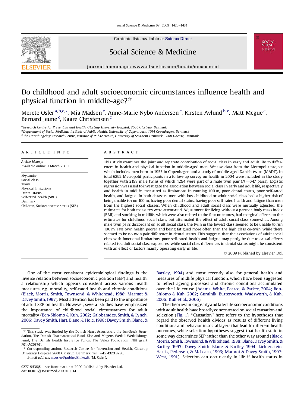 Do childhood and adult socioeconomic circumstances influence health and physical function in middle-age? 