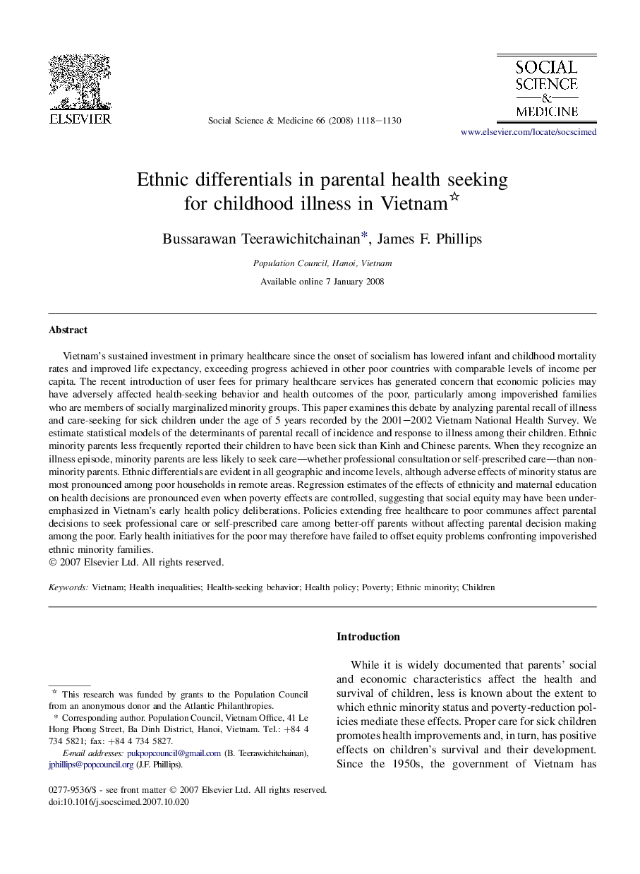 Ethnic differentials in parental health seeking for childhood illness in Vietnam 