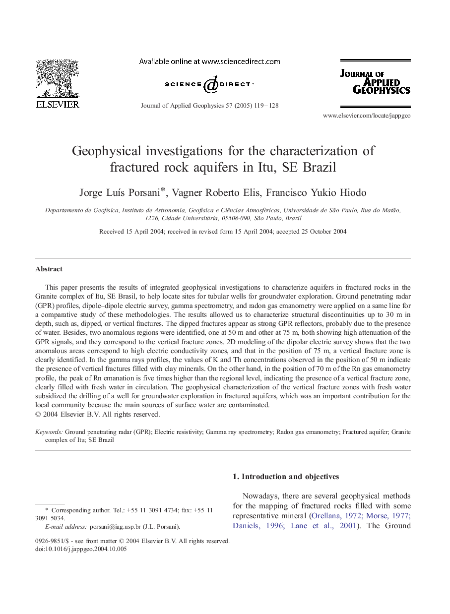 Geophysical investigations for the characterization of fractured rock aquifers in Itu, SE Brazil