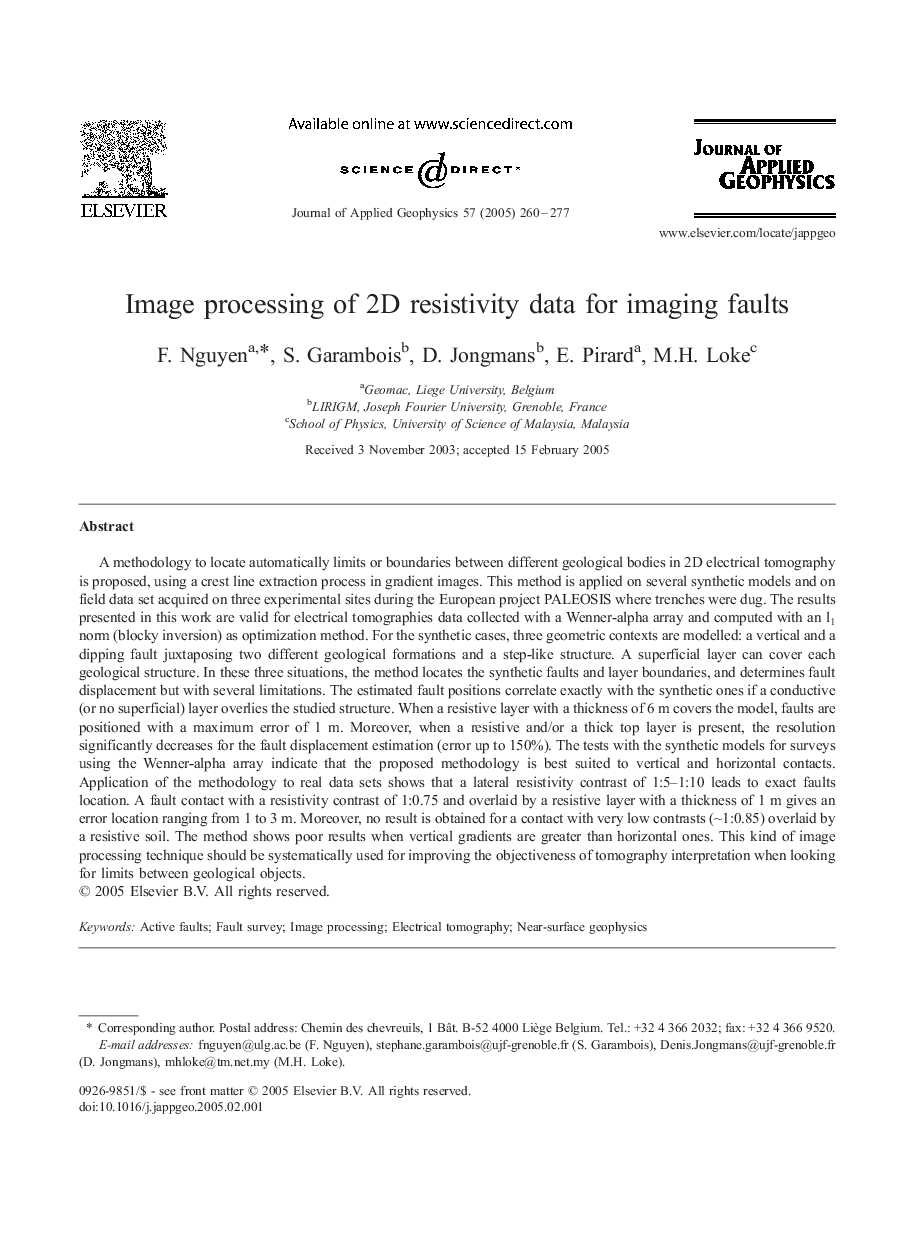 Image processing of 2D resistivity data for imaging faults