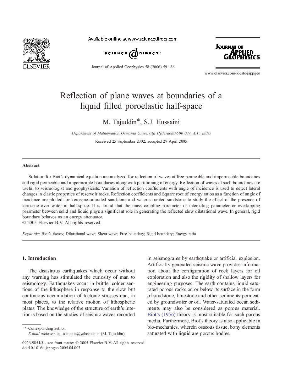 Reflection of plane waves at boundaries of a liquid filled poroelastic half-space