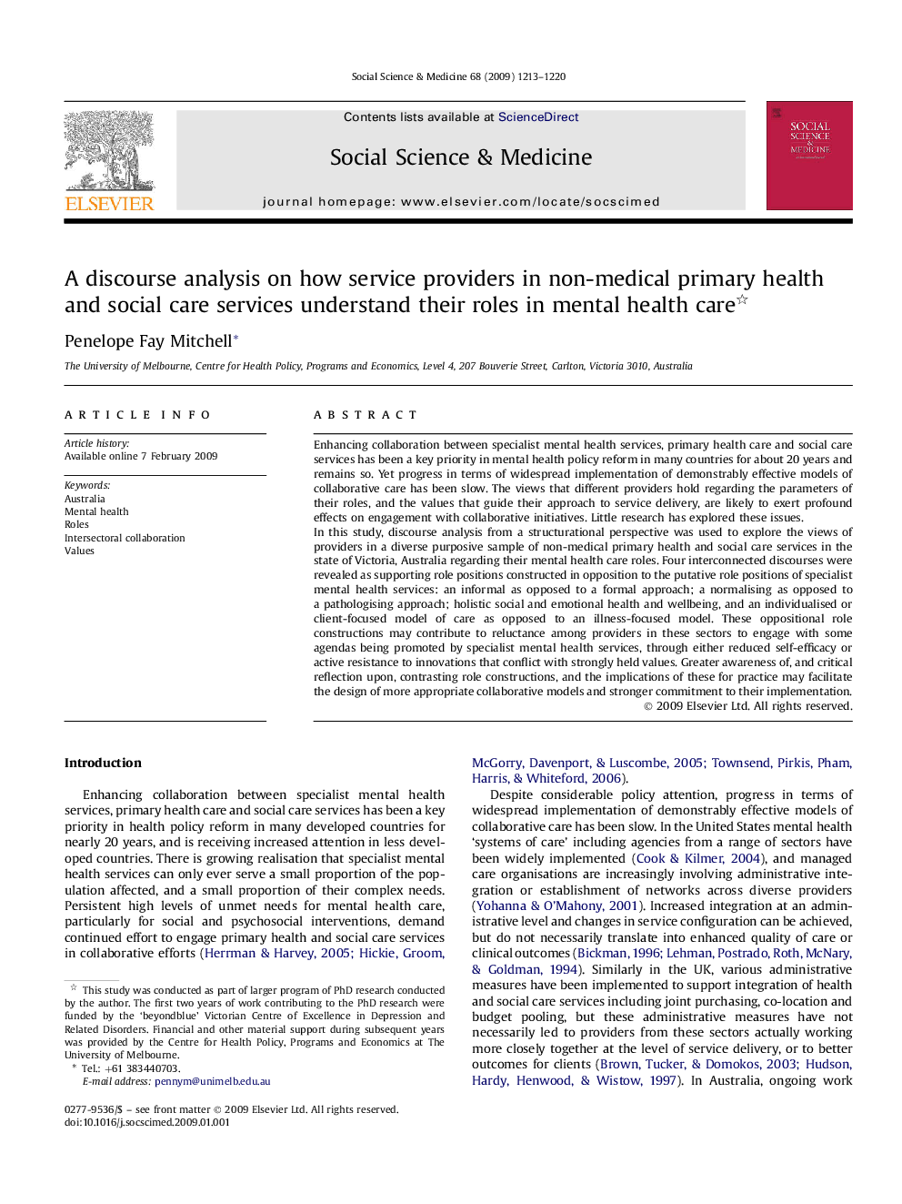 A discourse analysis on how service providers in non-medical primary health and social care services understand their roles in mental health care 