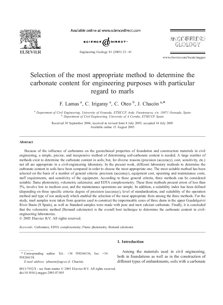 Selection of the most appropriate method to determine the carbonate content for engineering purposes with particular regard to marls