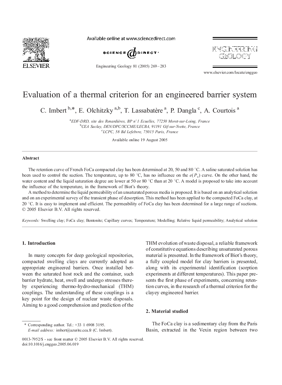 Evaluation of a thermal criterion for an engineered barrier system