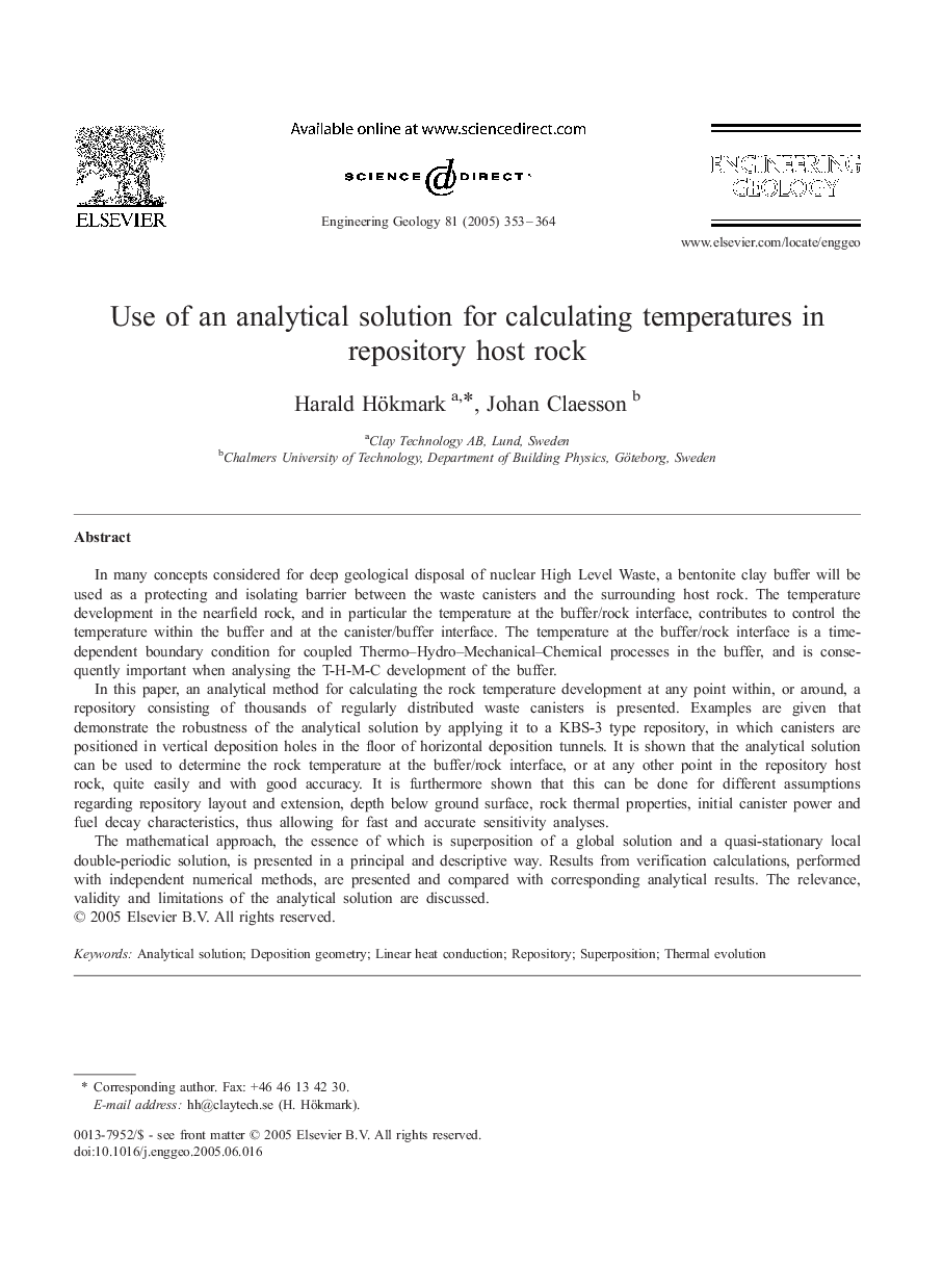 Use of an analytical solution for calculating temperatures in repository host rock