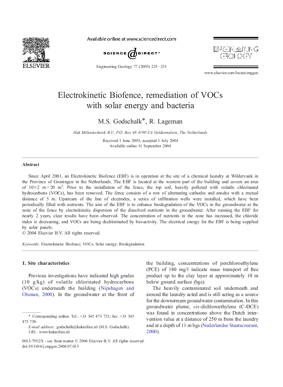 Electrokinetic Biofence, remediation of VOCs with solar energy and bacteria