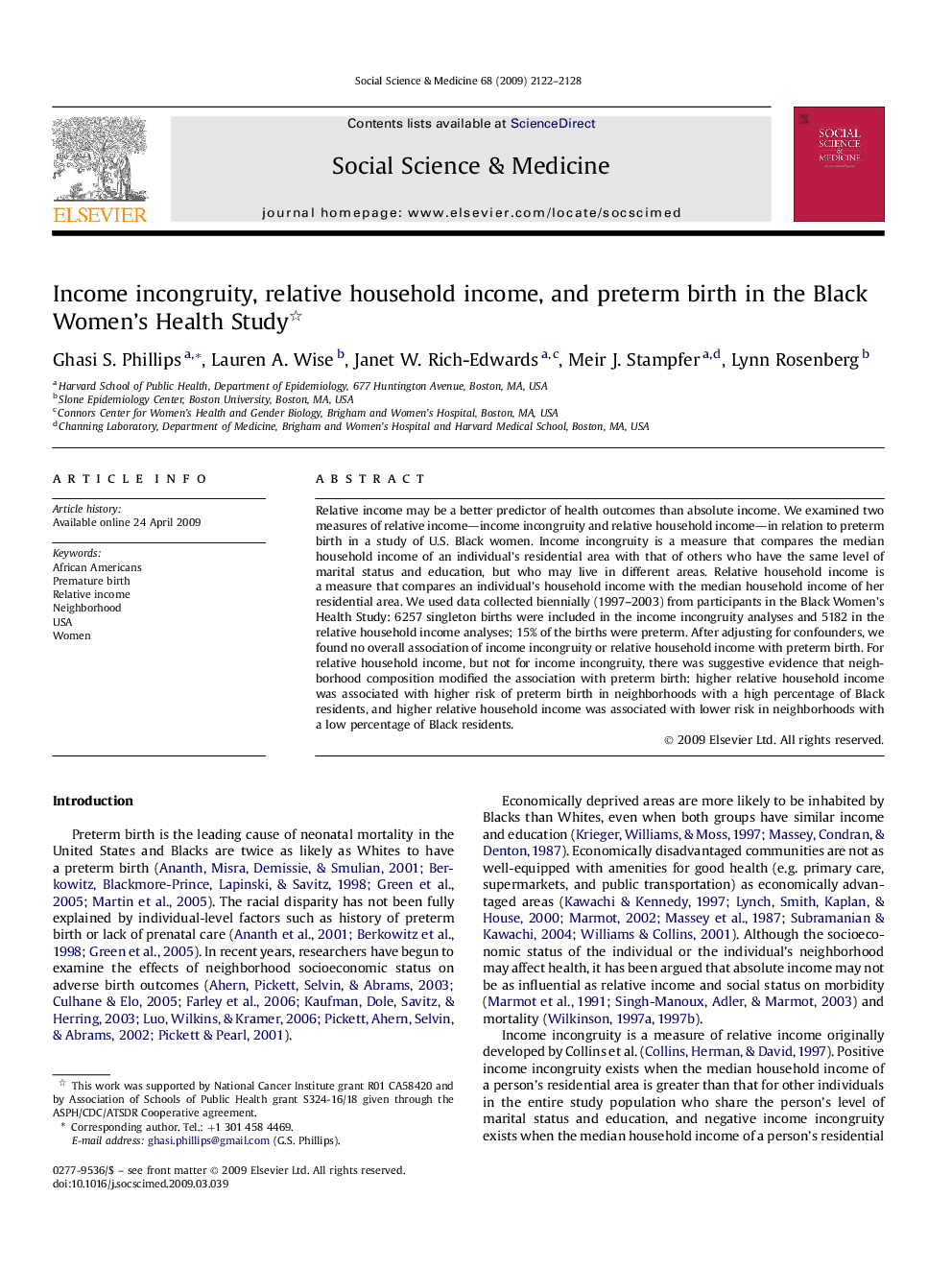 Income incongruity, relative household income, and preterm birth in the Black Women's Health Study 