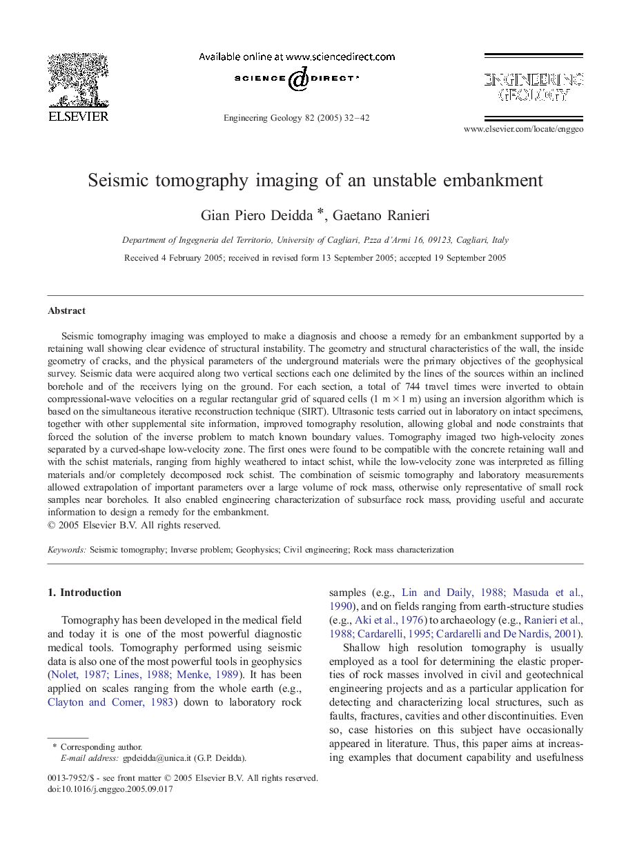 Seismic tomography imaging of an unstable embankment