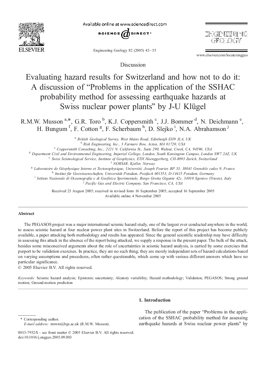 Evaluating hazard results for Switzerland and how not to do it: A discussion of “Problems in the application of the SSHAC probability method for assessing earthquake hazards at Swiss nuclear power plants” by J-U Klügel