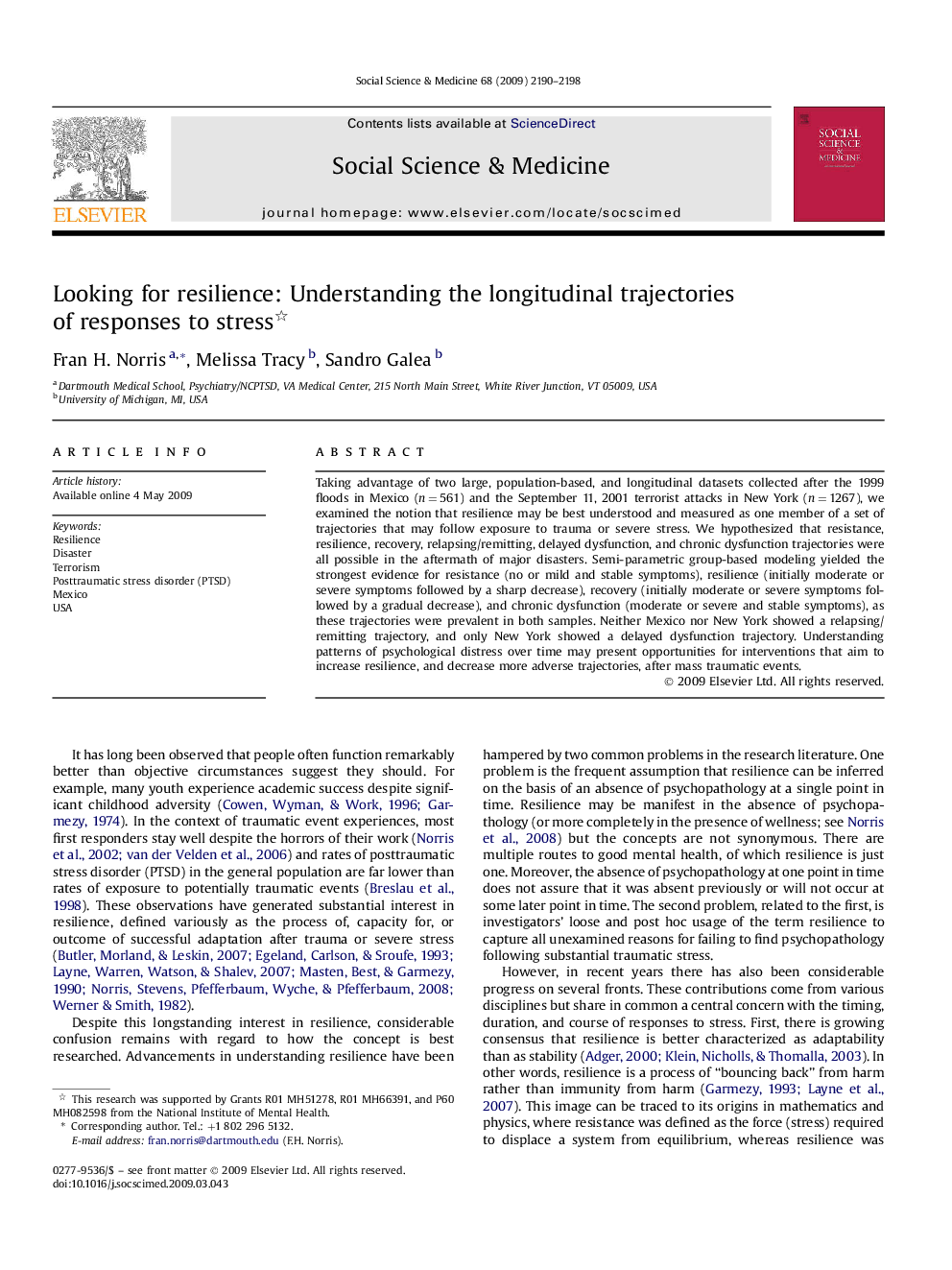 Looking for resilience: Understanding the longitudinal trajectories of responses to stress 