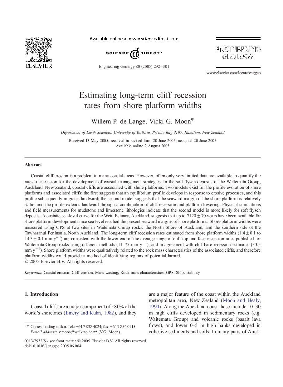 Estimating long-term cliff recession rates from shore platform widths