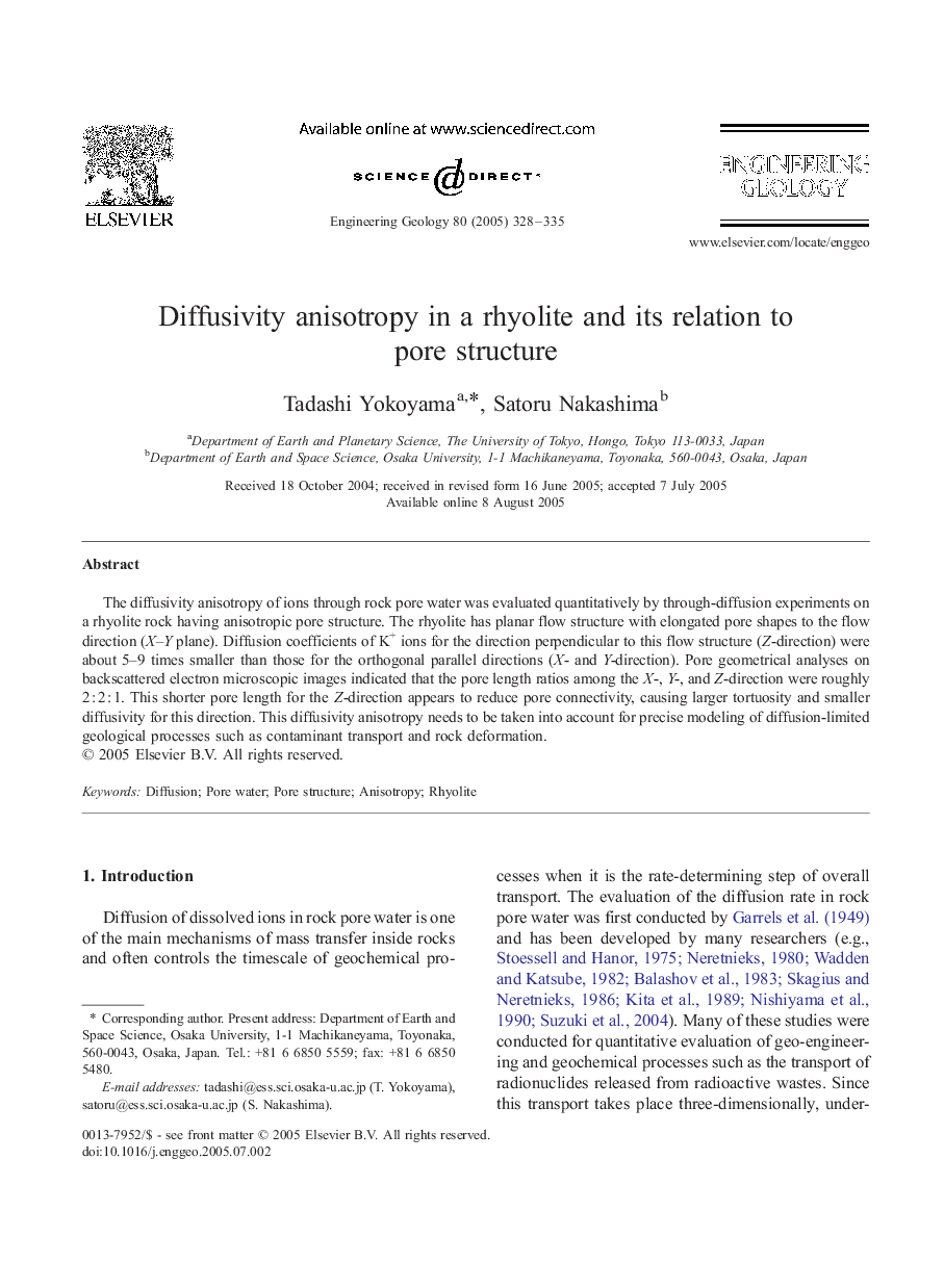 Diffusivity anisotropy in a rhyolite and its relation to pore structure