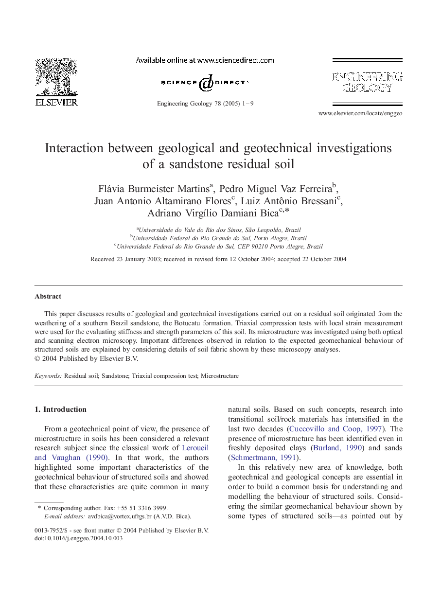 Interaction between geological and geotechnical investigations of a sandstone residual soil