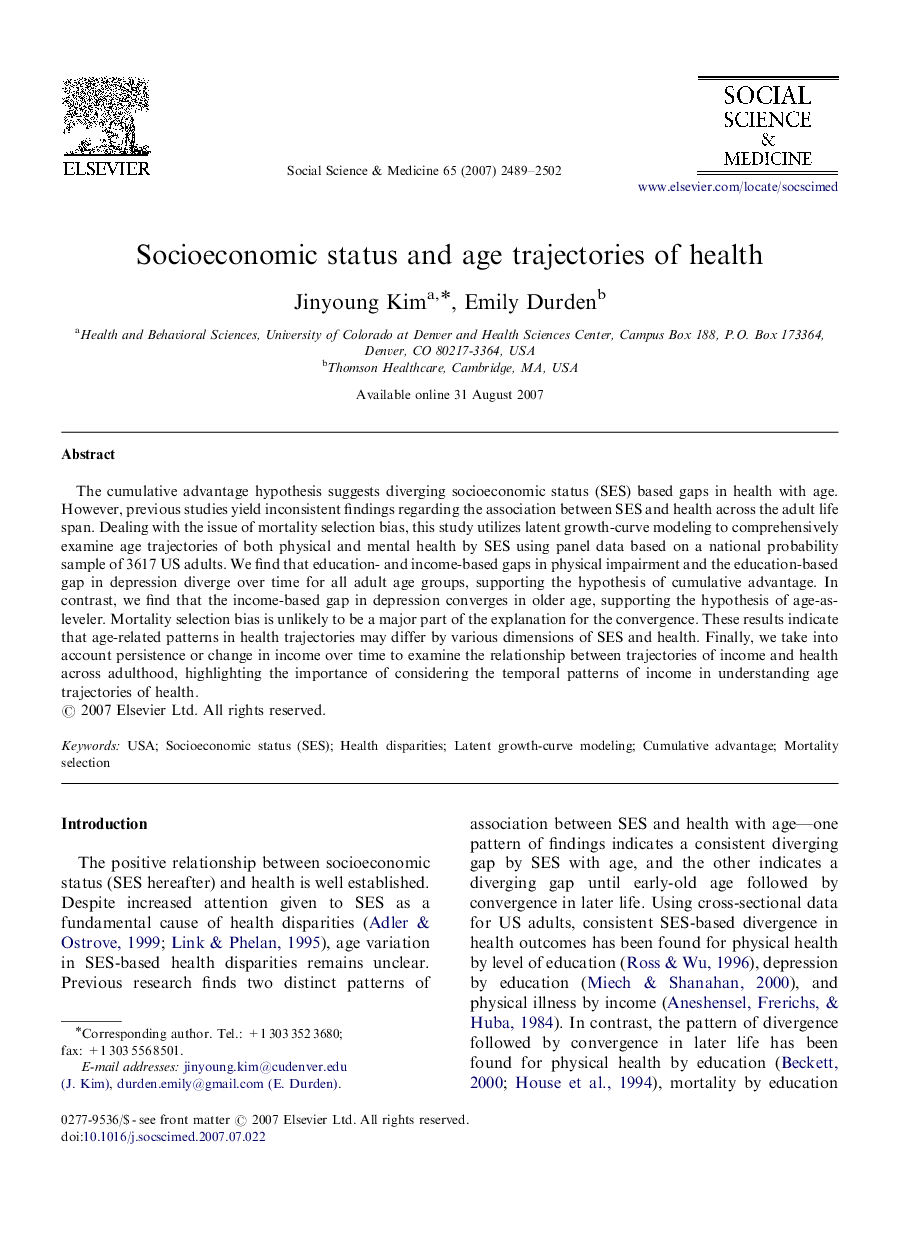 Socioeconomic status and age trajectories of health