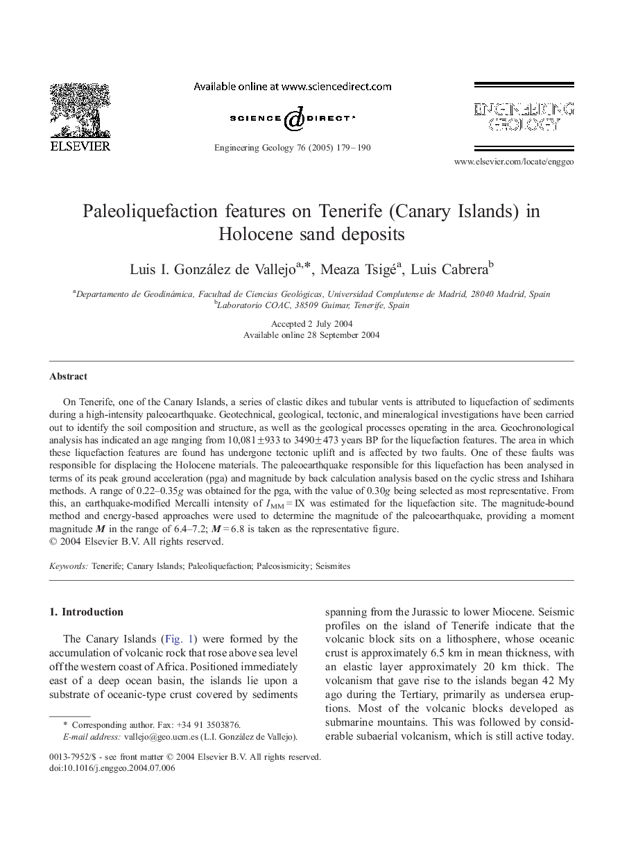 Paleoliquefaction features on Tenerife (Canary Islands) in Holocene sand deposits