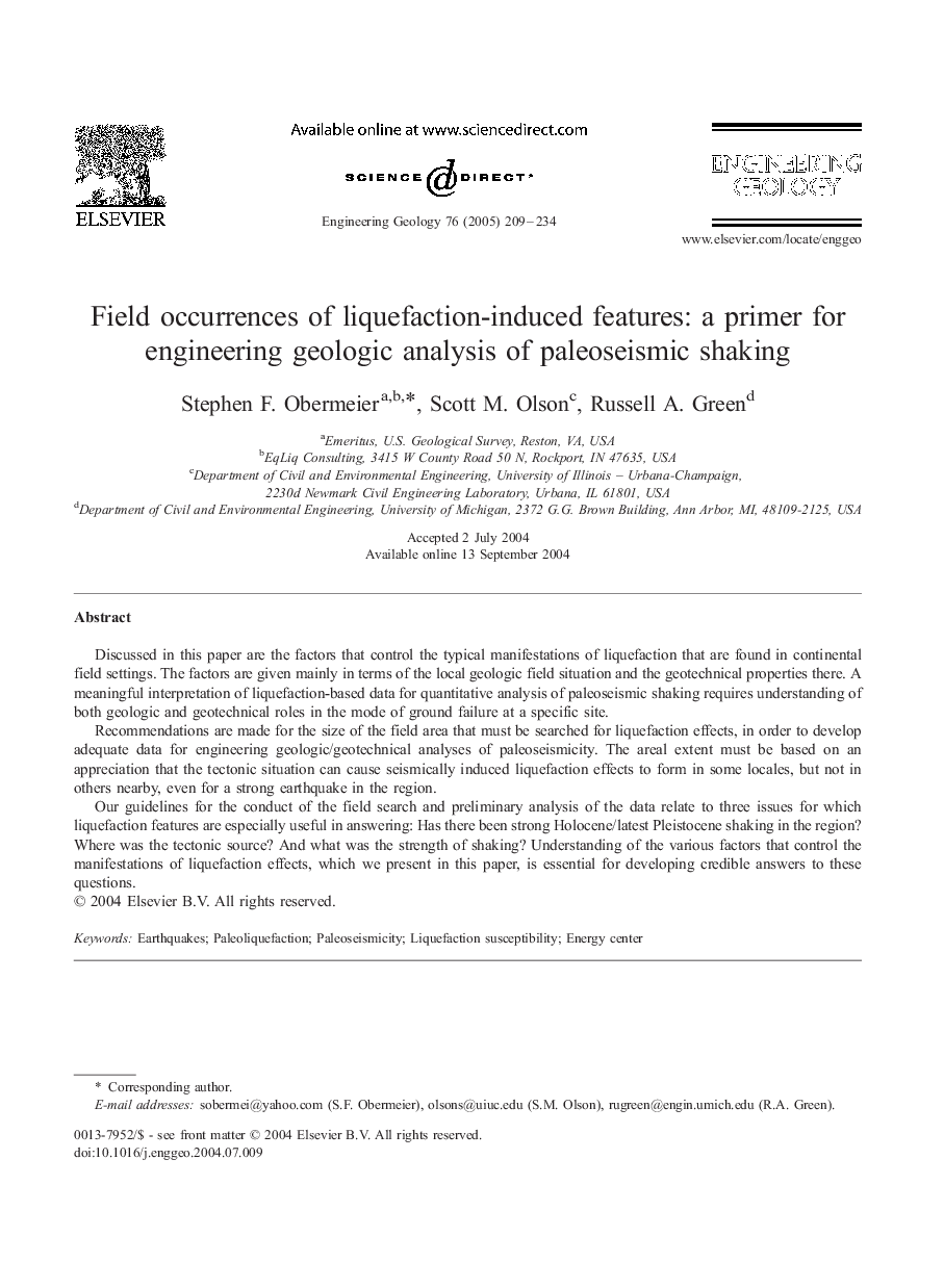 Field occurrences of liquefaction-induced features: a primer for engineering geologic analysis of paleoseismic shaking