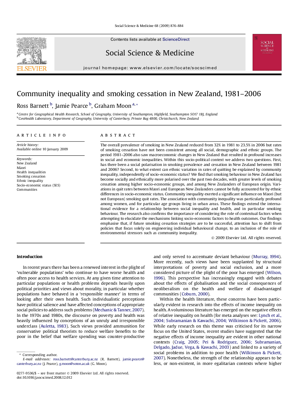 Community inequality and smoking cessation in New Zealand, 1981–2006