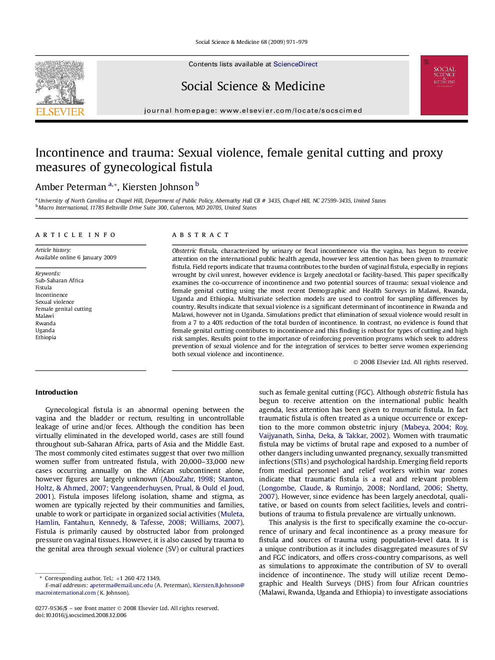 Incontinence and trauma: Sexual violence, female genital cutting and proxy measures of gynecological fistula