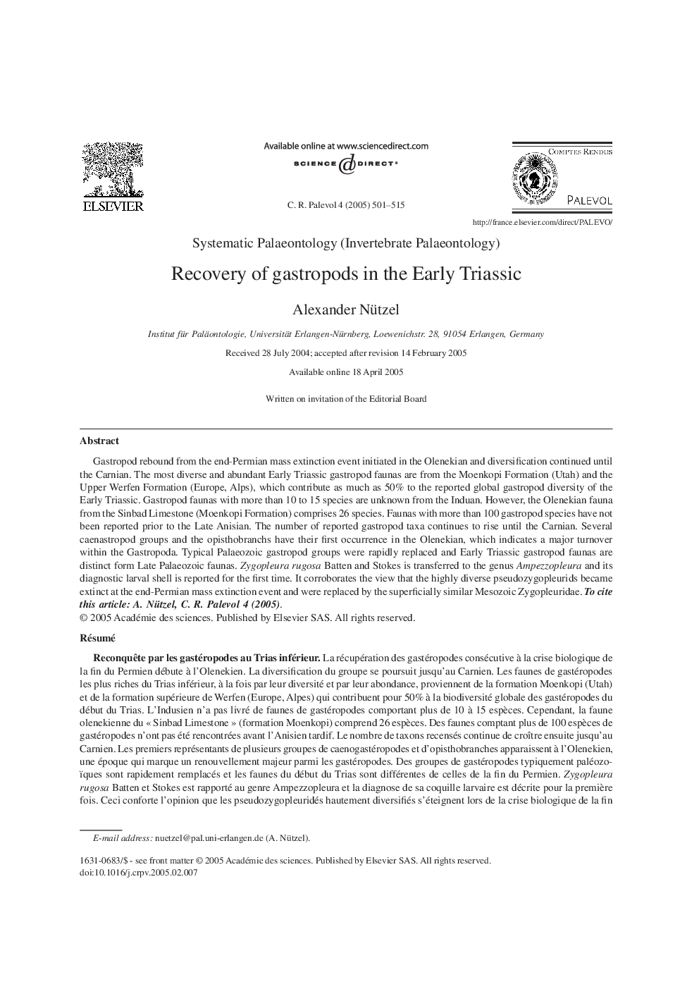 Recovery of gastropods in the Early Triassic