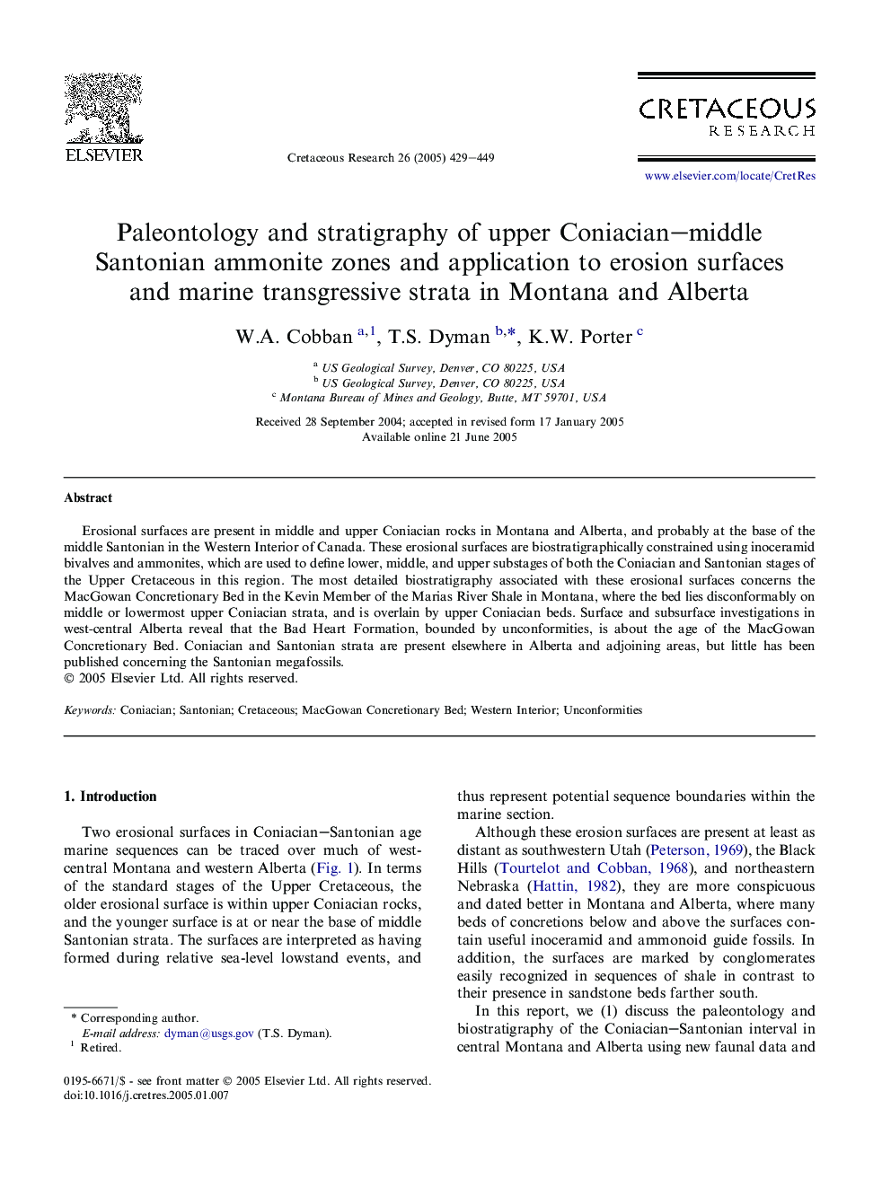 Paleontology and stratigraphy of upper Coniacian-middle Santonian ammonite zones and application to erosion surfaces and marine transgressive strata in Montana and Alberta