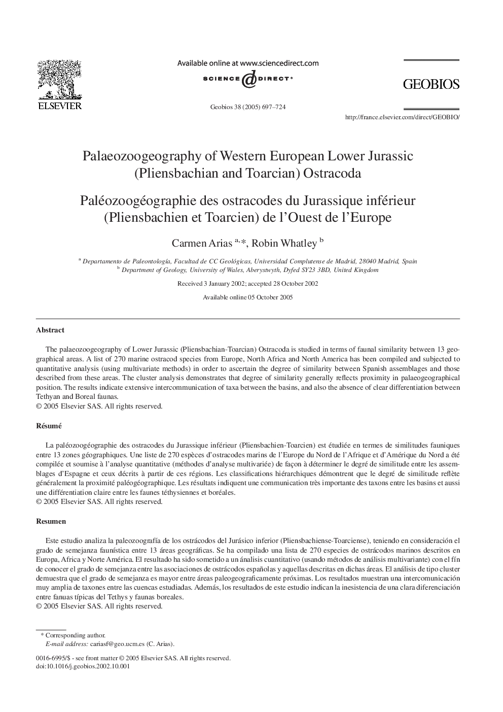 Palaeozoogeography of Western European Lower Jurassic (Pliensbachian and Toarcian) Ostracoda