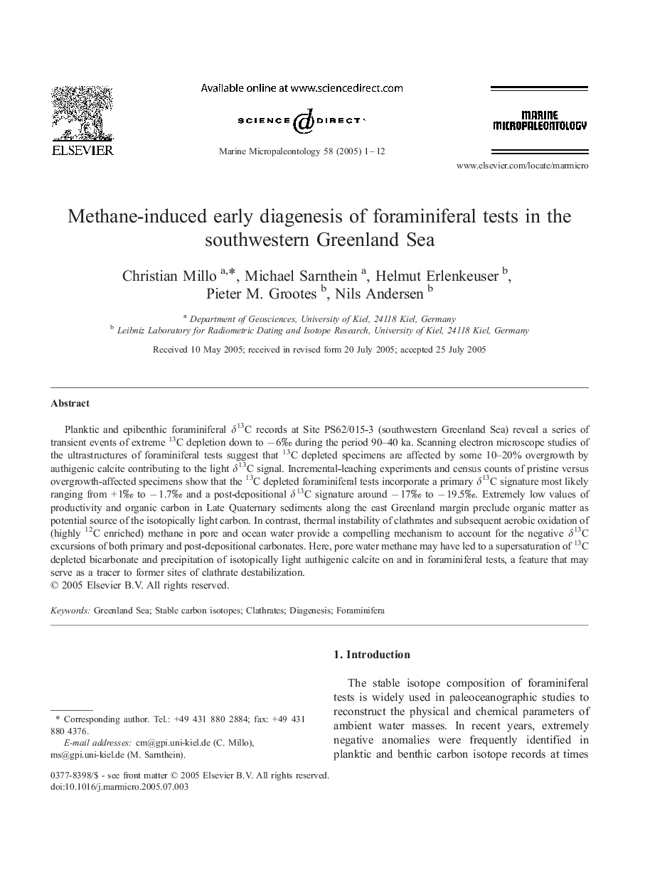 Methane-induced early diagenesis of foraminiferal tests in the southwestern Greenland Sea