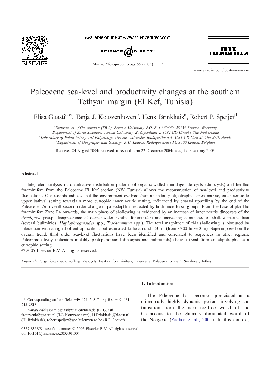 Paleocene sea-level and productivity changes at the southern Tethyan margin (El Kef, Tunisia)