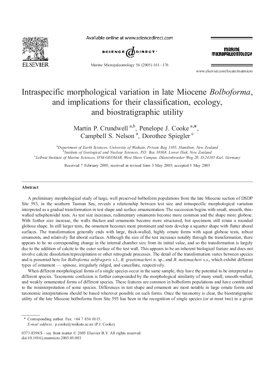 Intraspecific morphological variation in late Miocene Bolboforma, and implications for their classification, ecology, and biostratigraphic utility