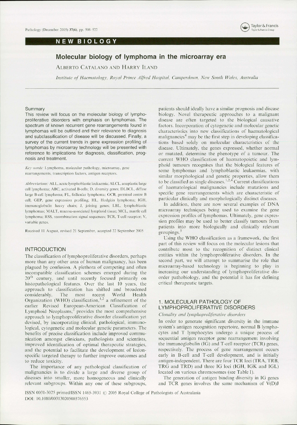 Molecular biology of lymphoma in the microarray era