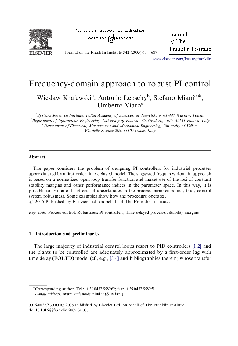 Frequency-domain approach to robust PI control