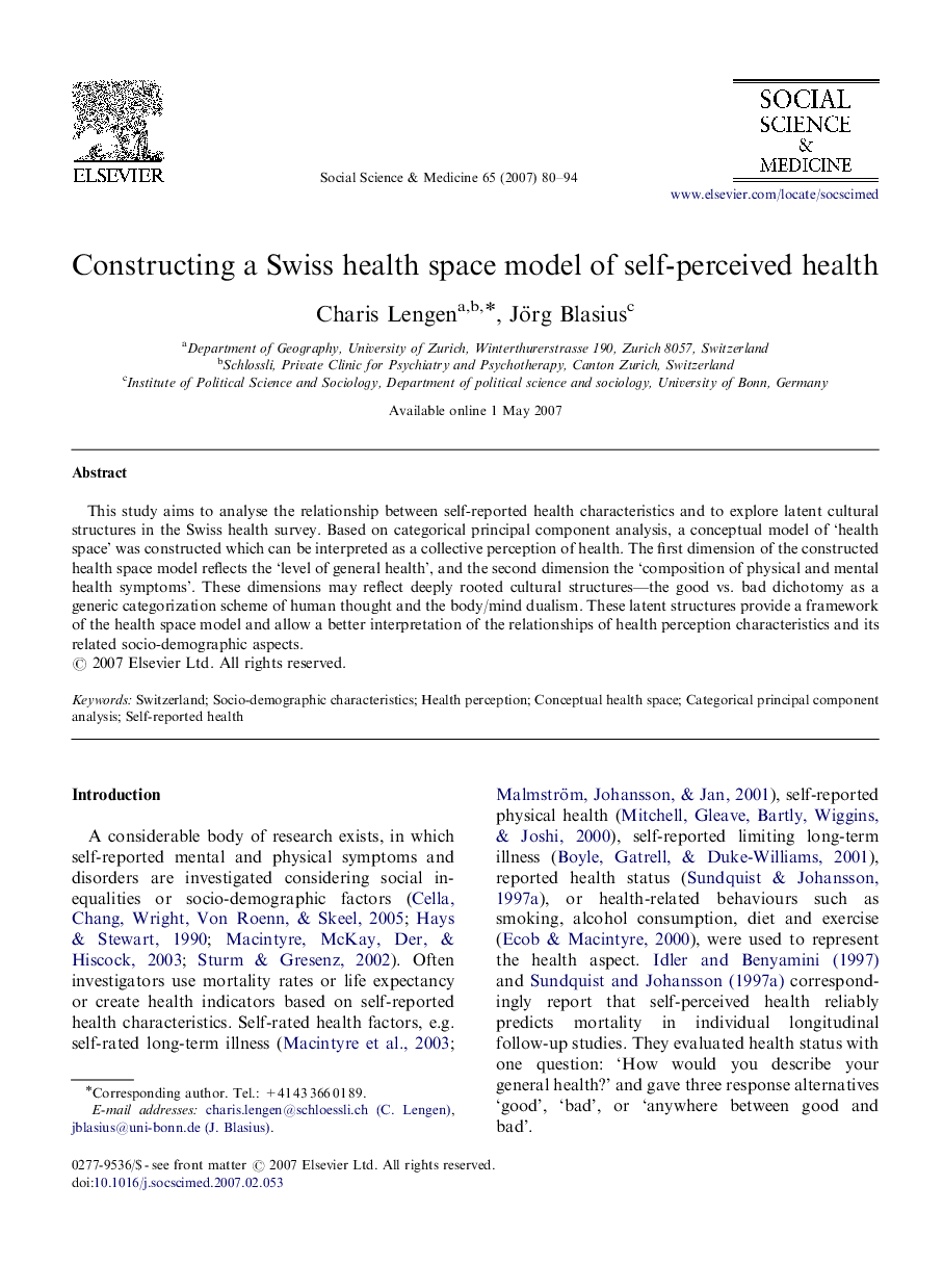 Constructing a Swiss health space model of self-perceived health