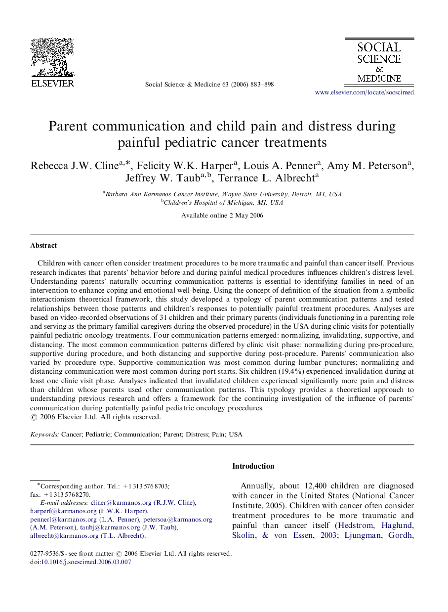 Parent communication and child pain and distress during painful pediatric cancer treatments