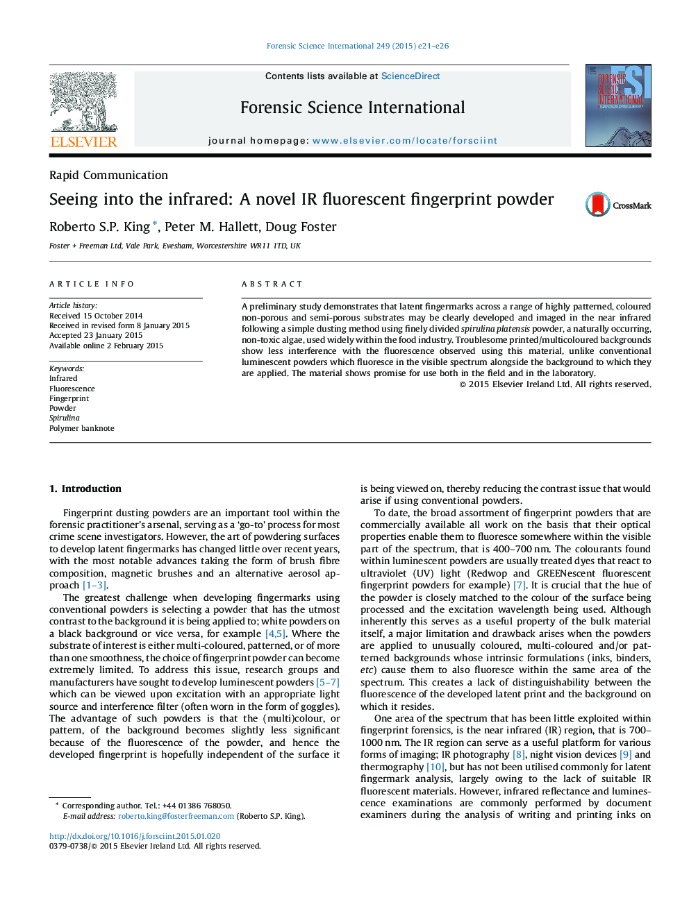 Seeing into the infrared: A novel IR fluorescent fingerprint powder