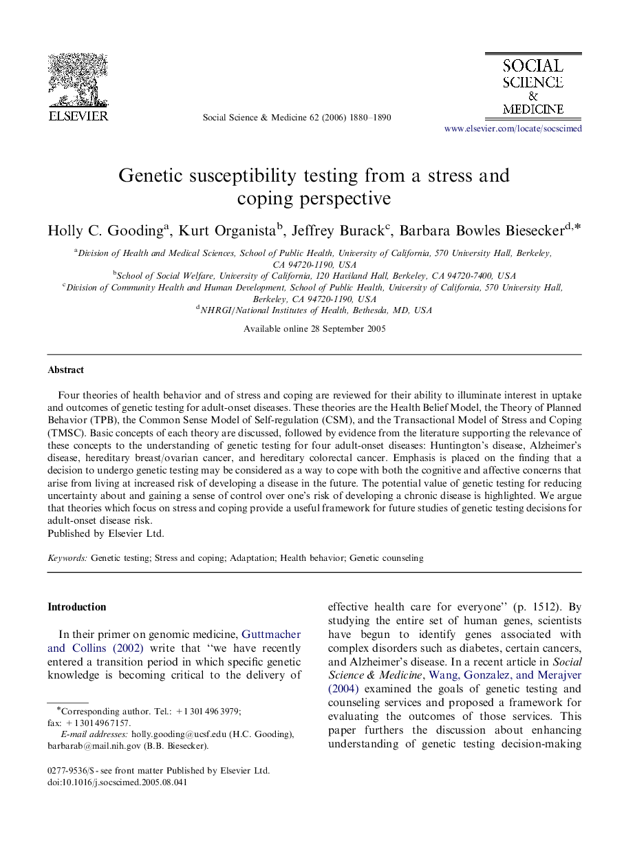 Genetic susceptibility testing from a stress and coping perspective