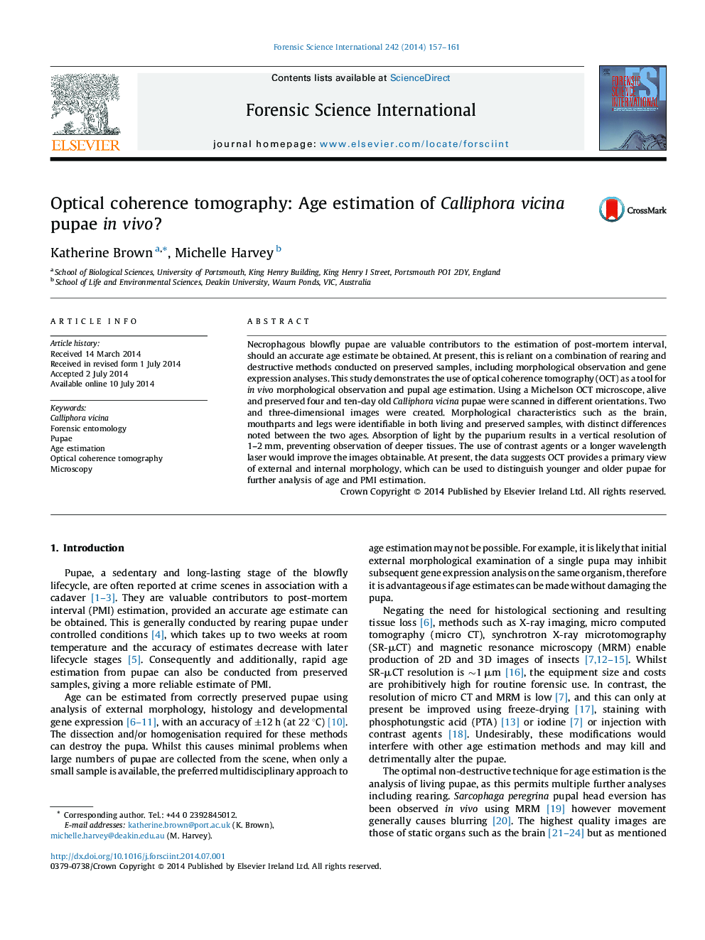 Optical coherence tomography: Age estimation of Calliphora vicina pupae in vivo?