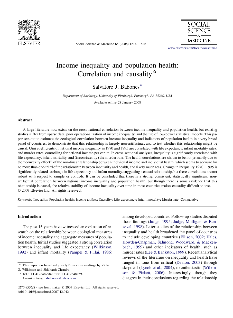 Income inequality and population health: Correlation and causality 