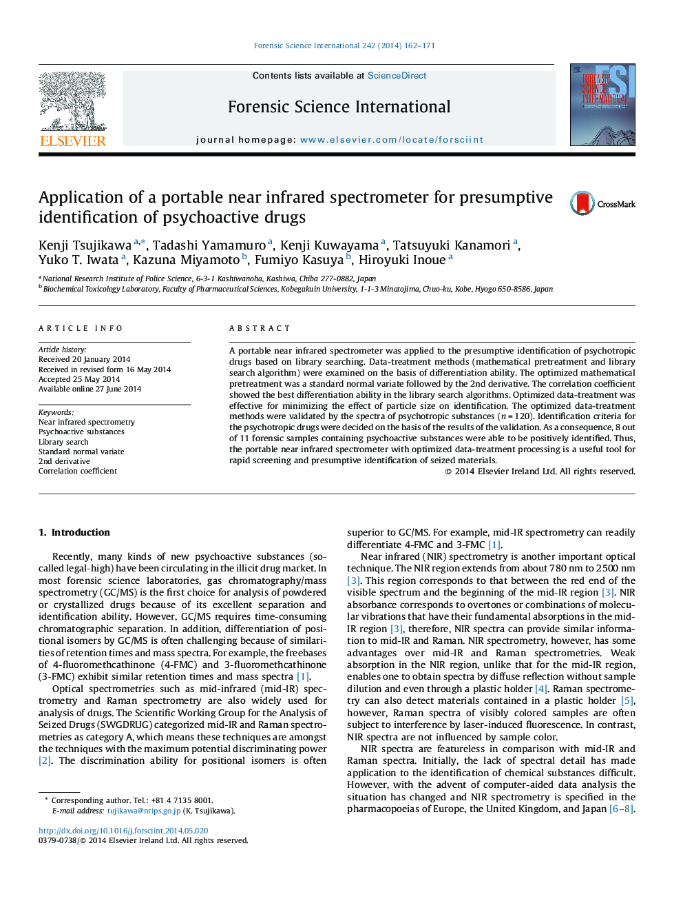 Application of a portable near infrared spectrometer for presumptive identification of psychoactive drugs