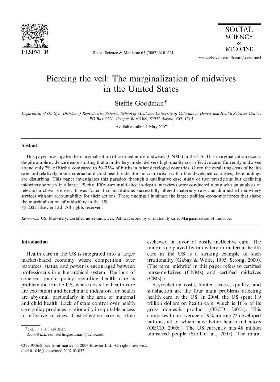 Piercing the veil: The marginalization of midwives in the United States