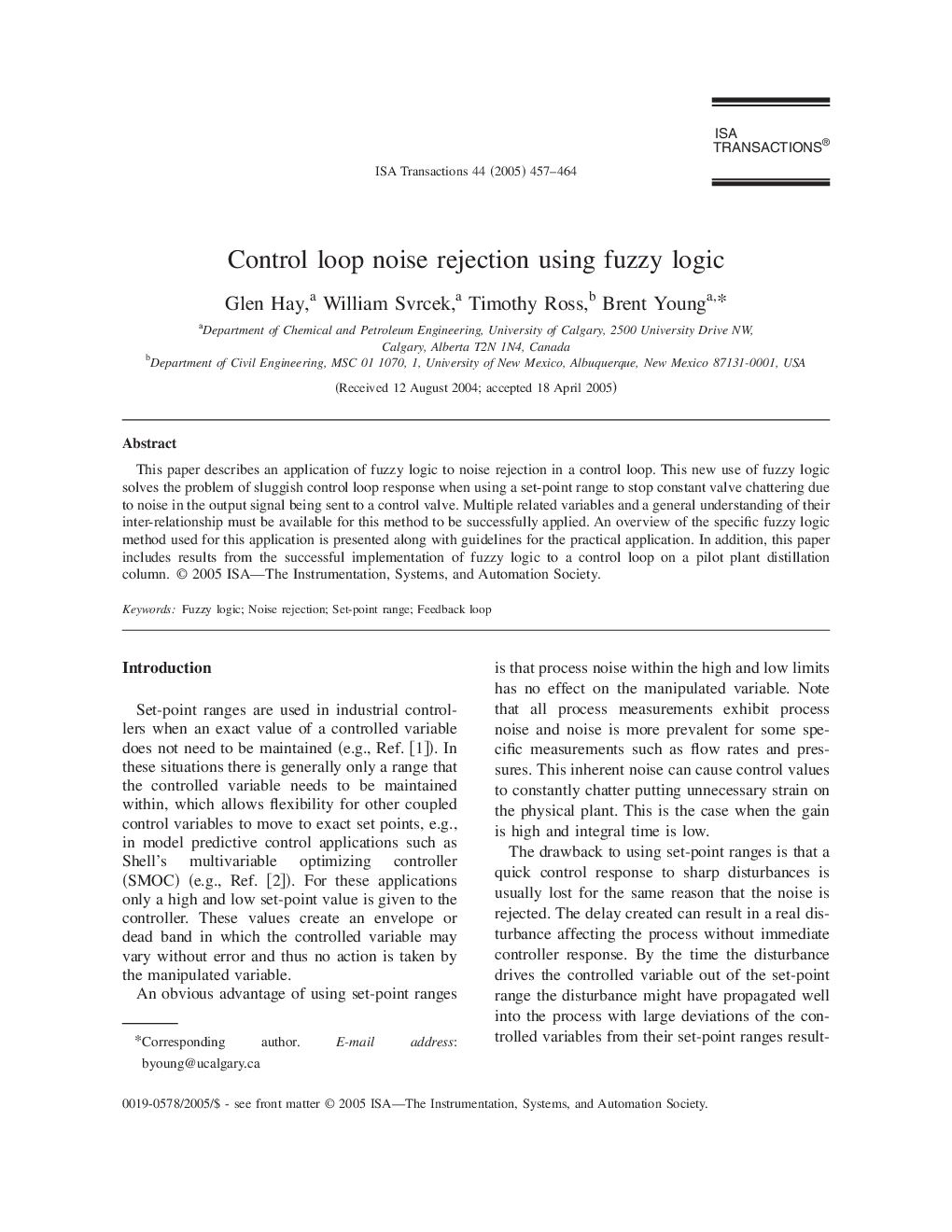 Control loop noise rejection using fuzzy logic