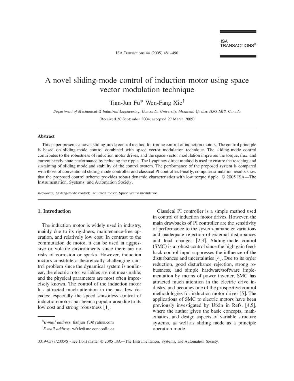 A novel sliding-mode control of induction motor using space vector modulation technique