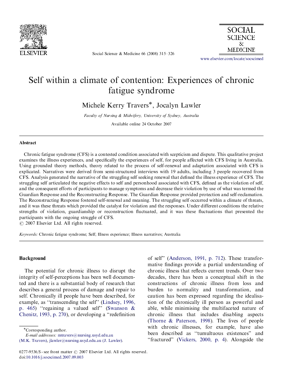 Self within a climate of contention: Experiences of chronic fatigue syndrome